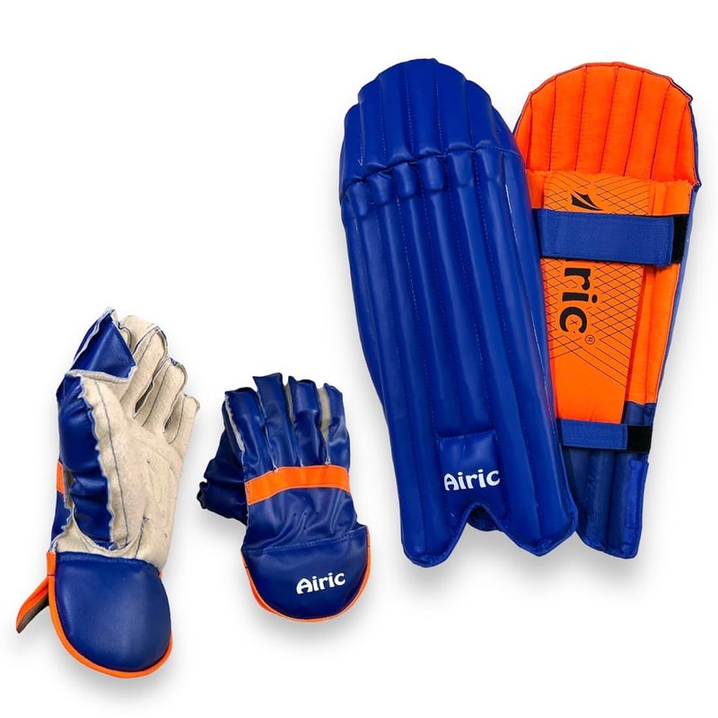 AIRIC Durable & Stylish Wicket Keeping Leg Guard & Gloves Cricket Kit (Boys (8 to 12yrs)) - Image 1