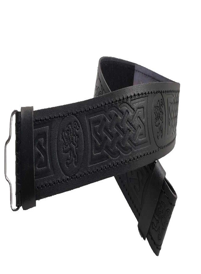 AAR mens Kilt Leather Black Embossed Design Scottish Highland Belt, Rampant Lion, Large - Image 1