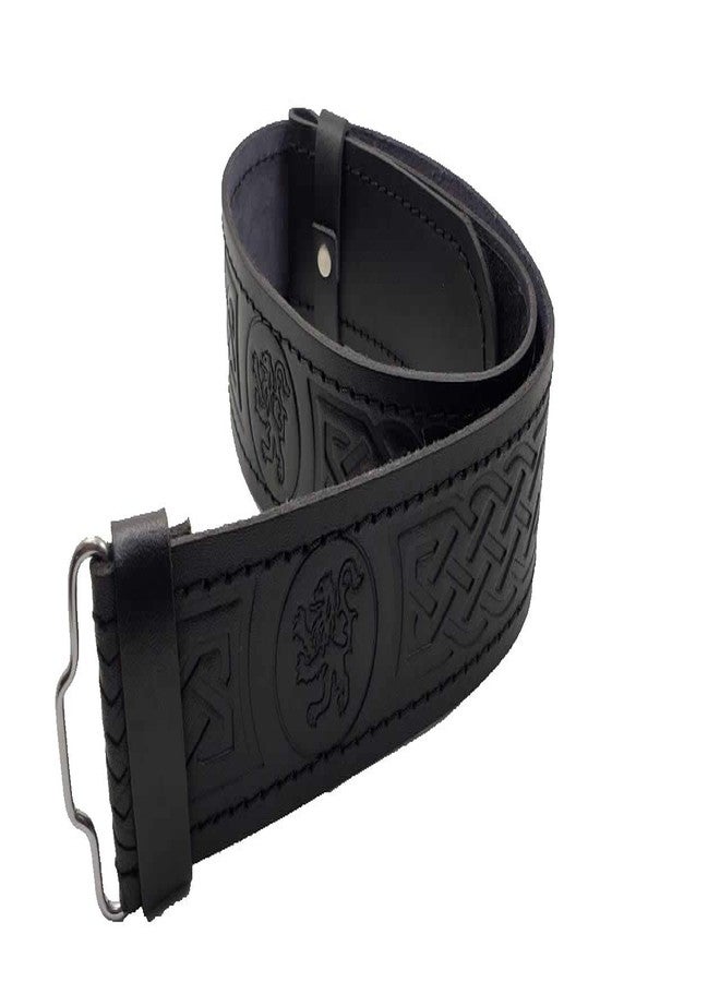 AAR mens Kilt Leather Black Embossed Design Scottish Highland Belt, Rampant Lion, Large - Image 2