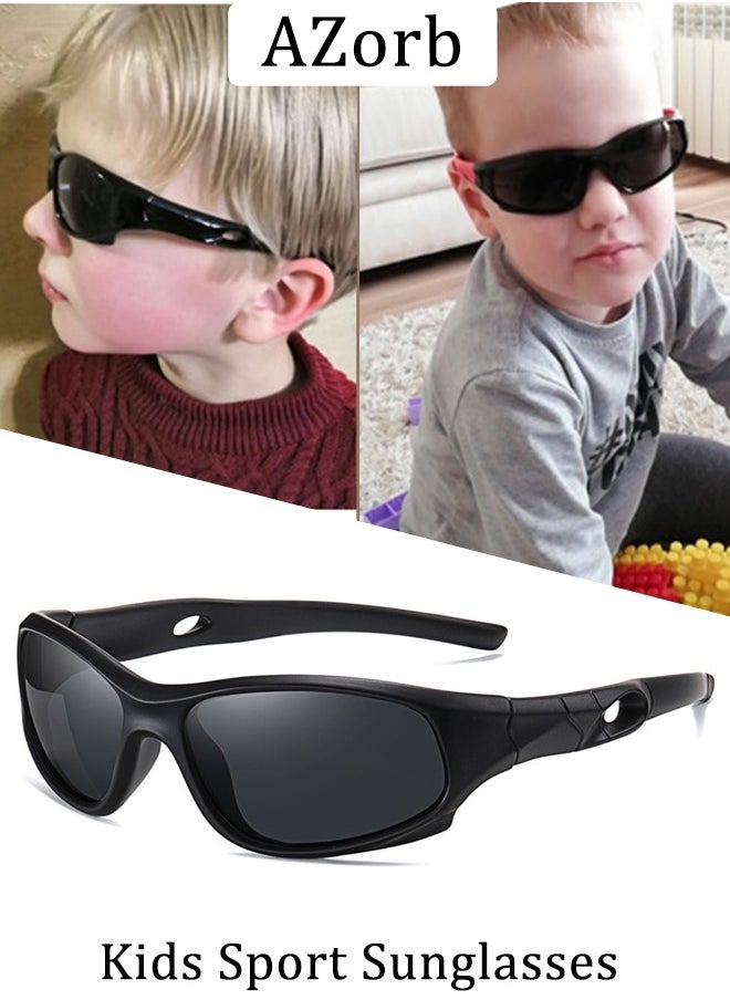 AZorb - Kids Sunglasses for Boys Girls Polarized Sports Childrens Cycling Soft Silicone Frame Sun Glasses for Kids Age 3-14 UV Protection Sunglasses Black - Image 1