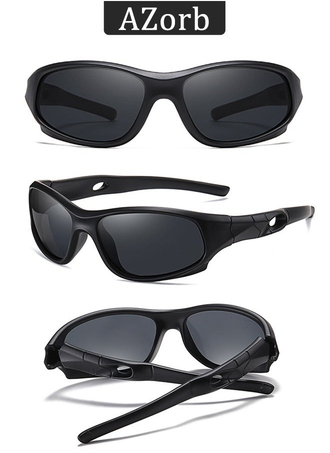 AZorb - Kids Sunglasses for Boys Girls Polarized Sports Childrens Cycling Soft Silicone Frame Sun Glasses for Kids Age 3-14 UV Protection Sunglasses Black - Image 1