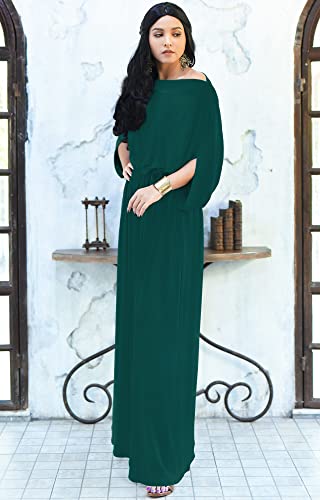 KOH KOH Womens Long Flowy Casual Short Half Sleeve with Sleeves Fall Winter Floor Length Evening Modest A-line Formal Maternity Gown Gowns Maxi Dress Dresses, Emerald Green M 8-10 - Image 2