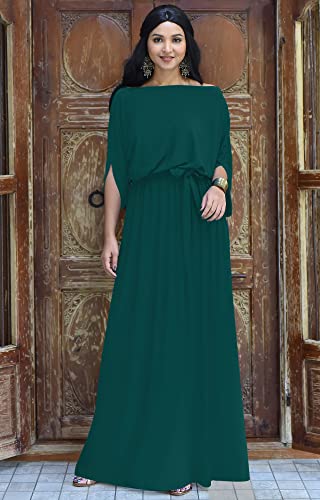KOH KOH Womens Long Flowy Casual Short Half Sleeve with Sleeves Fall Winter Floor Length Evening Modest A-line Formal Maternity Gown Gowns Maxi Dress Dresses, Emerald Green M 8-10 - Image 4