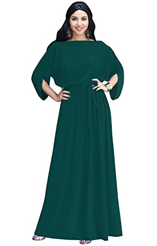 KOH KOH Womens Long Flowy Casual Short Half Sleeve with Sleeves Fall Winter Floor Length Evening Modest A-line Formal Maternity Gown Gowns Maxi Dress Dresses, Emerald Green M 8-10 - Image 1