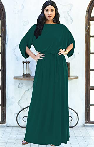KOH KOH Womens Long Flowy Casual Short Half Sleeve with Sleeves Fall Winter Floor Length Evening Modest A-line Formal Maternity Gown Gowns Maxi Dress Dresses, Emerald Green M 8-10 - Image 3