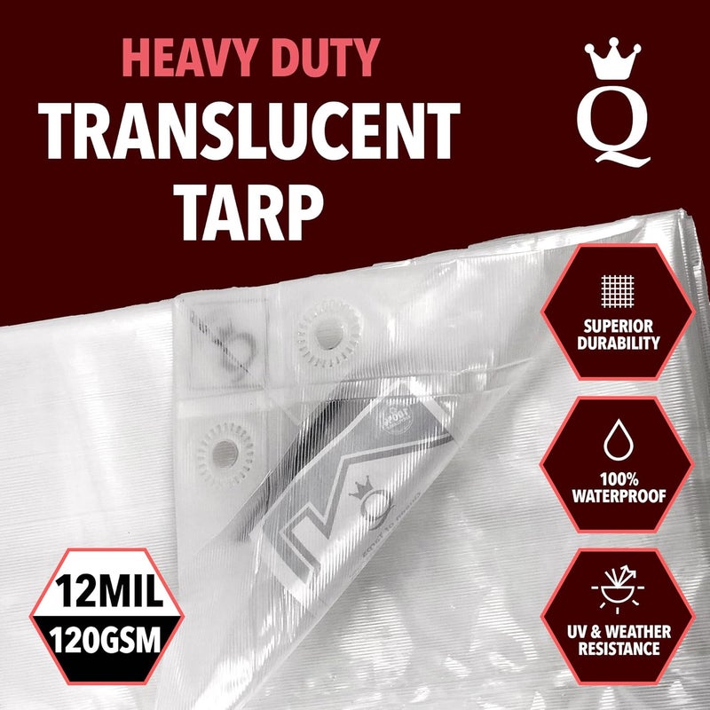 Queen of Tarps غطاء ثقيل 6x8 مقاوم للماء، 120 GSM بسماكة 12 MIL، مقاوم للأشعة فوق البنفسجية/التمزق، للتخييم، الأثاث الخارجي، السيارة، الخيام، الطلاء، حماية الحطب - Image 2