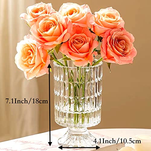 BLOFLO STU BLOFLO Embossed Glass Vase, 7'' Crystal Glass Vases, Pedestal Big Base Glass Bouquet Vase, Hydroponic Glass Transparent Vase for Home Office Wedding Dining Table Party (Ribbed Pattern) - Image 5