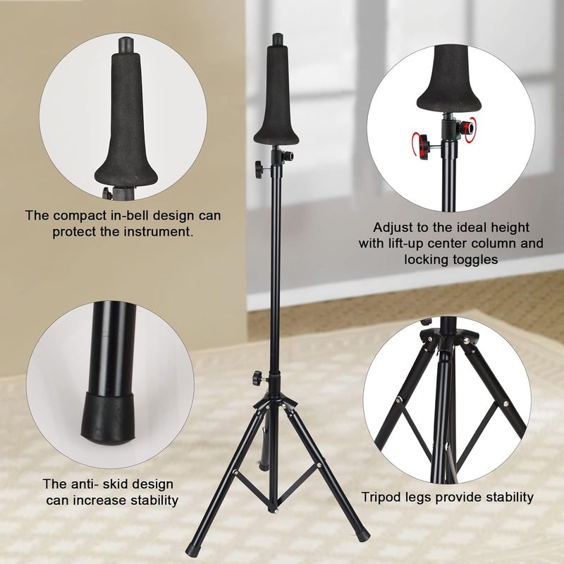 GreeSuit Trombone Stand Portable with Cushioned Bell Mount, Black Finish Height Adjustable 40.94-57.5inch - Image 4