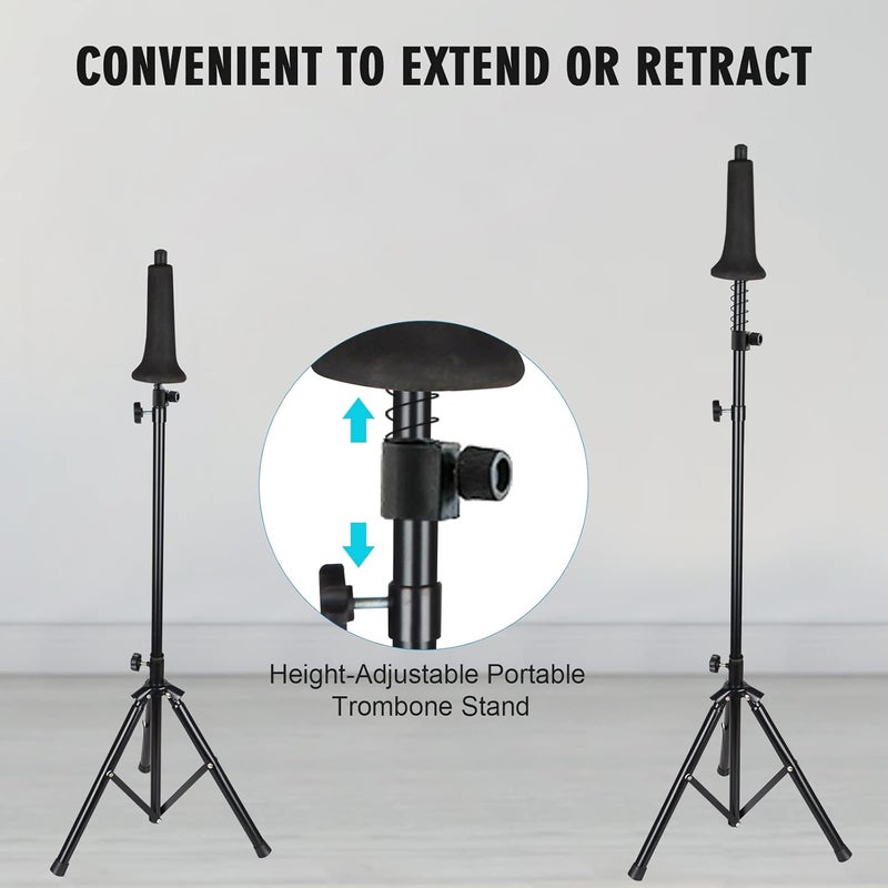 GreeSuit Trombone Stand Portable with Cushioned Bell Mount, Black Finish Height Adjustable 40.94-57.5inch - Image 3