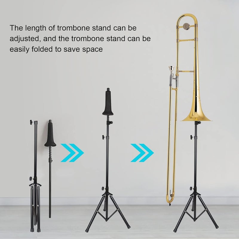 GreeSuit Trombone Stand Portable with Cushioned Bell Mount, Black Finish Height Adjustable 40.94-57.5inch - Image 1