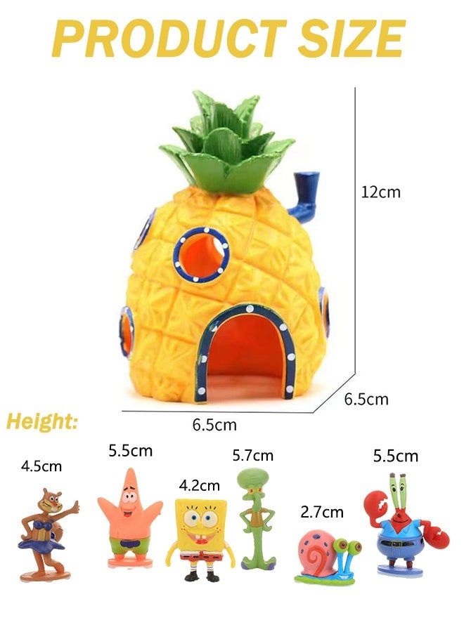 Generic Spongebob Aquarium Decoration 7 Pieces Spongebob Aqua Ornaments Landscape Pineapple House Aquarium Decor Spongebob Fish Tank Ornament for Underwater Decoration Aquarium Fish Pond  - Image 2