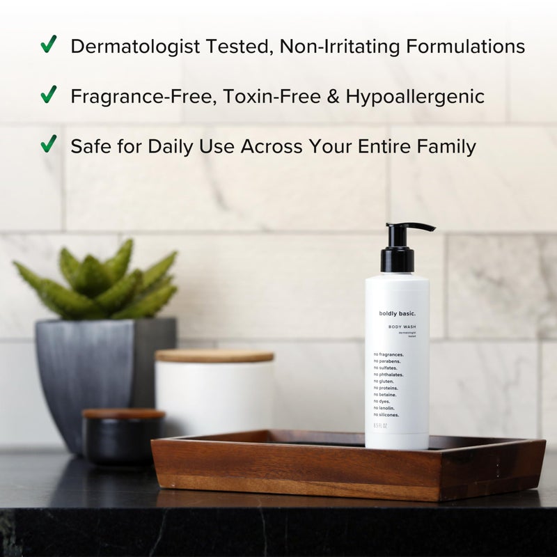 Boldly Basic غسول جسم خالي من العطور - غسول لطيف للبشرة الحساسة - جل استحمام غير معطر - مختبر من قبل أطباء الجلد - خالي من الكبريتات والبارابين والغلوتين - غير مسدود للمسام ومضاد للحساسية - Image 3