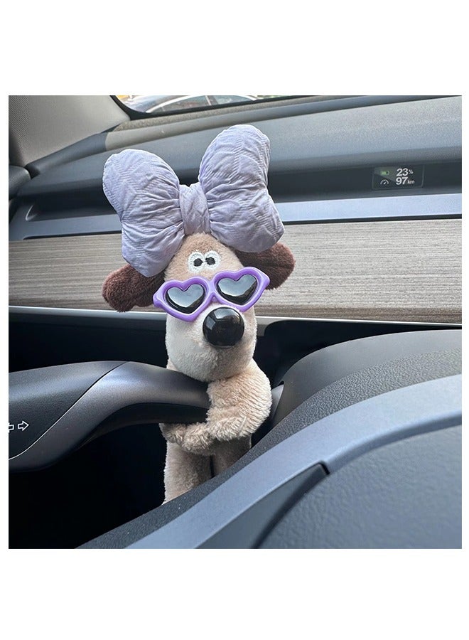 لعبة جرو لطيف محشو، دمية جرو، زخرفة قطب سيارة، زخرفة سيارة (قوس أرجواني وزجاج) - Image 1