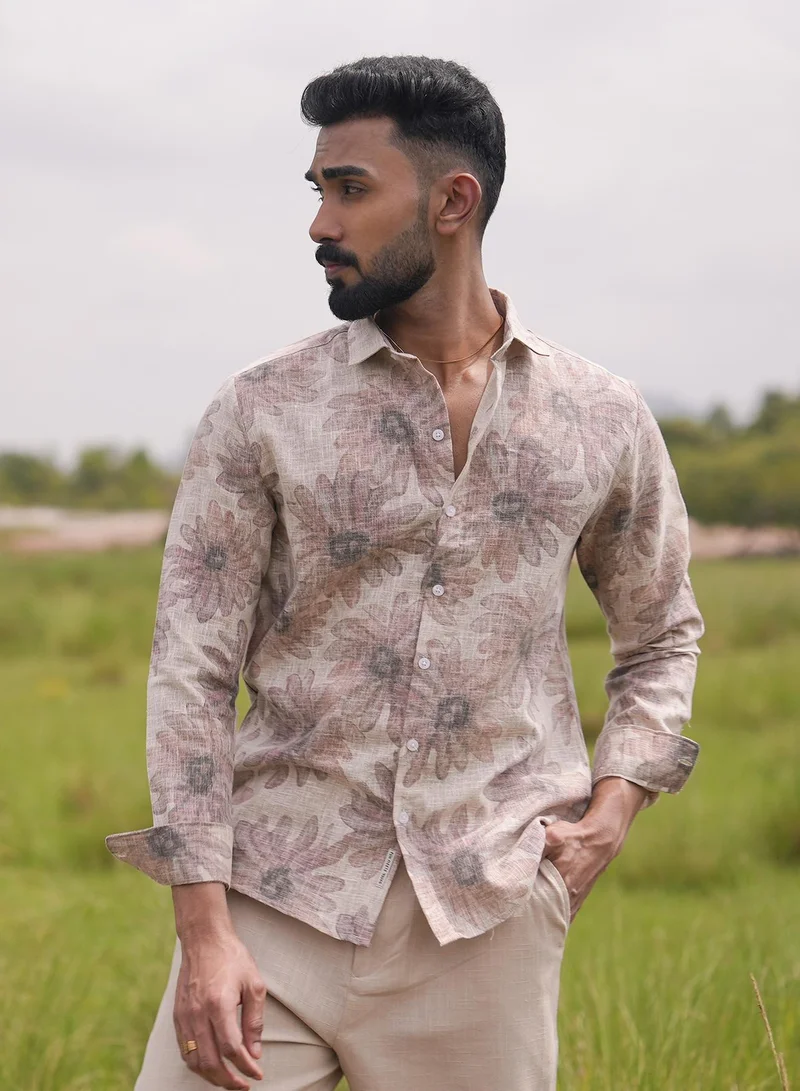 Campus Sutra Men's Chesntnut Brown Gloomy Daisy Shirt For Casual Wear | Spread Collar | Long Cuffed Sleeves | Button Closure | Shirt Crafted With Comfort Fit For Everyday Wear