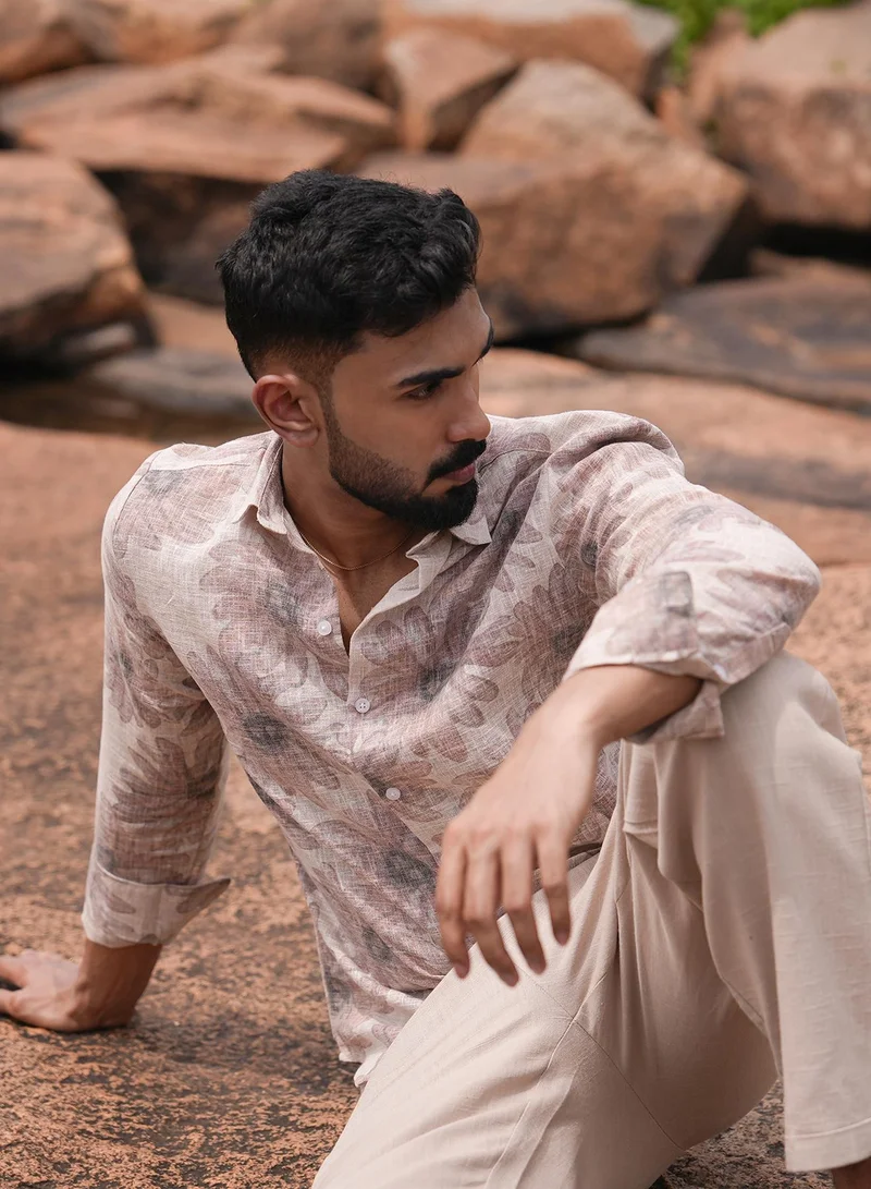 Campus Sutra Men's Chesntnut Brown Gloomy Daisy Shirt For Casual Wear | Spread Collar | Long Cuffed Sleeves | Button Closure | Shirt Crafted With Comfort Fit For Everyday Wear
