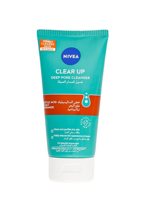 Face Wash Clear Up Deep Pore Cleanser With Sea Salt Salicylic And Hyaluronic Acid 150ml