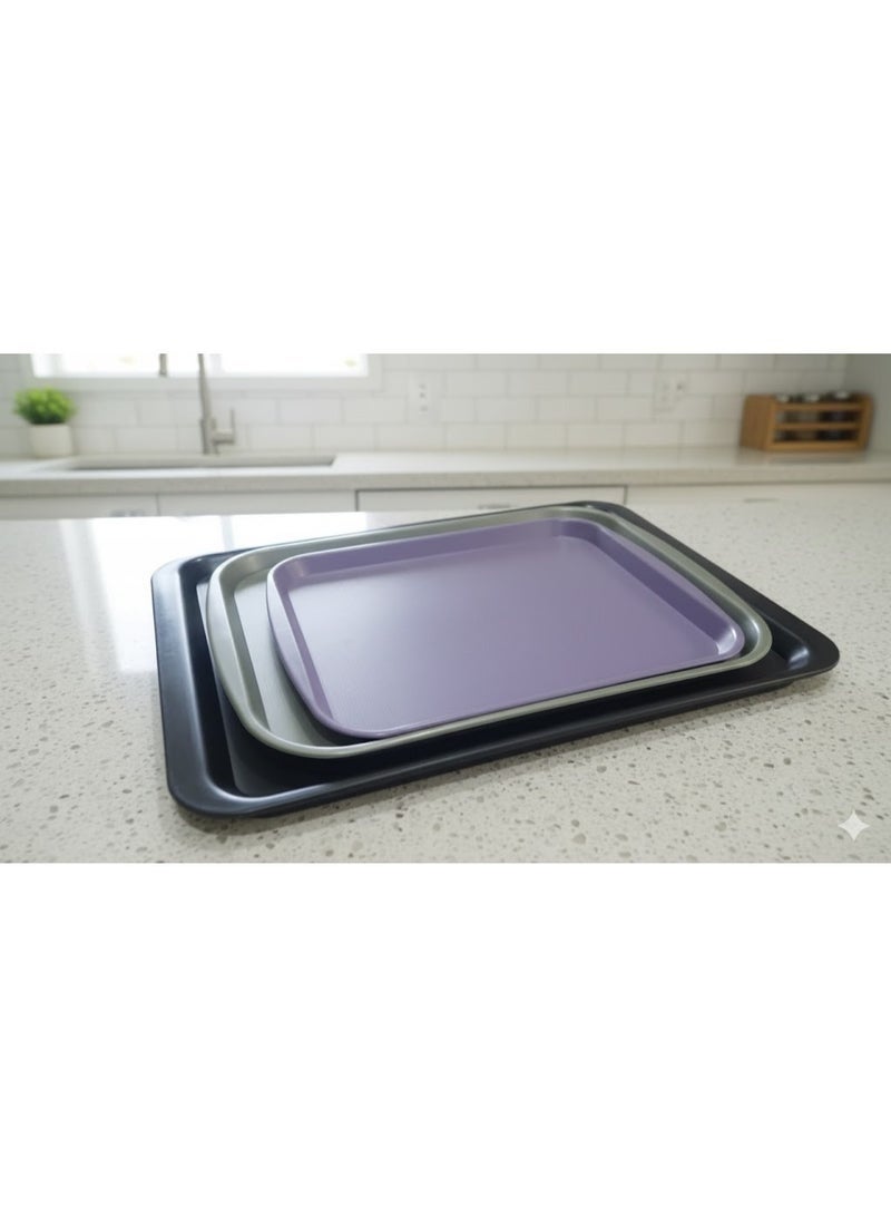 favilla 3-Piece Serving Tray Set - Assorted Sizes - For easy serving of food and drinks. Stain and scratch resistant, easy to clean, lightweight, suitable for everyday indoor and outdoor use, convenient design for carrying and use with trolleys. - Multicolored - Image 3