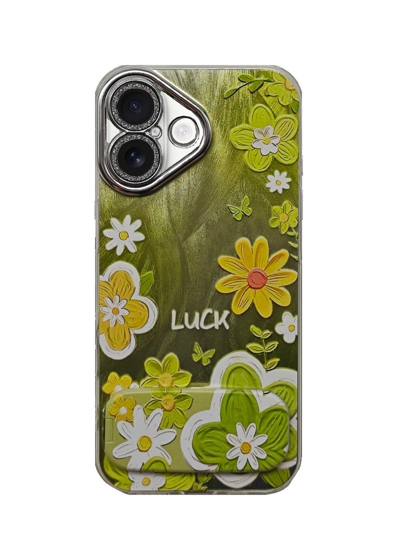 لحافظة iPhone 17، حافظة هاتف واقية ومقاومة للصدمات، تصميم زهري مرسوم بالألوان الزيتية، غطاء أنثوي جميل وجميل مع حامل مسند من مصمم استثنائي للنساء والفتيات - Image 1