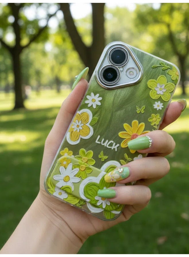 لحافظة iPhone 17، حافظة هاتف واقية ومقاومة للصدمات، تصميم زهري مرسوم بالألوان الزيتية، غطاء أنثوي جميل وجميل مع حامل مسند من مصمم استثنائي للنساء والفتيات - Image 5