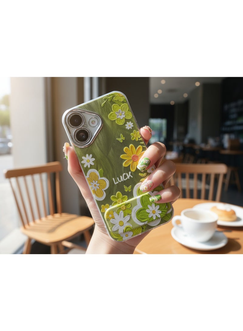 لحافظة iPhone 17، حافظة هاتف واقية ومقاومة للصدمات، تصميم زهري مرسوم بالألوان الزيتية، غطاء أنثوي جميل وجميل مع حامل مسند من مصمم استثنائي للنساء والفتيات - Image 3