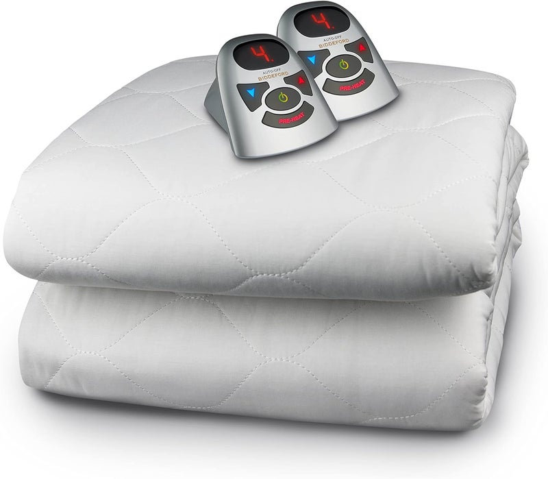 Biddeford 6 Ounce Quilted Electric Heated Mattress Pad with Digital Controller, King, White - Image 1