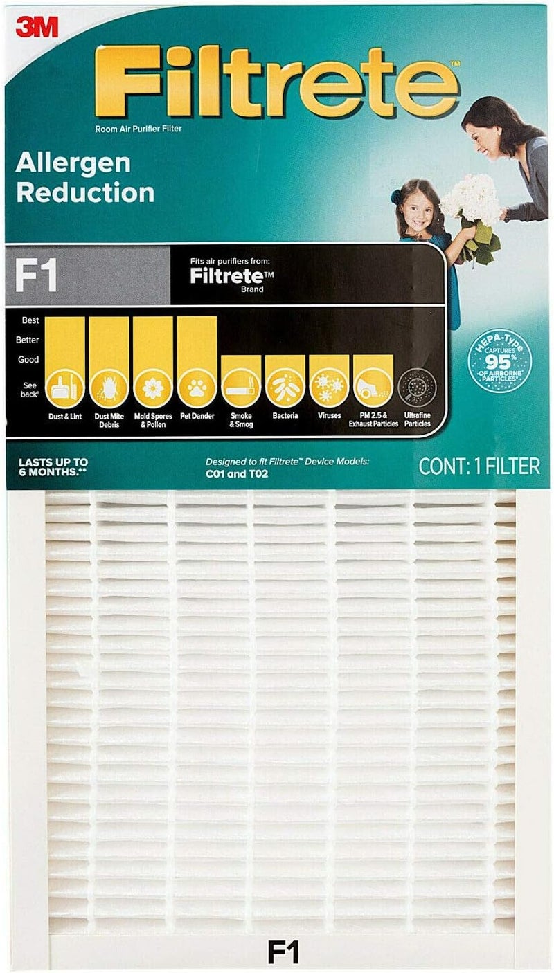 FILTRETE True HEPA Allergen Reduction Room Air Purifier, Filter F1, Size: 12in. x 6.75in. x 1.75in, works with C01, T02 & ST02W (1-PACK) - Image 1