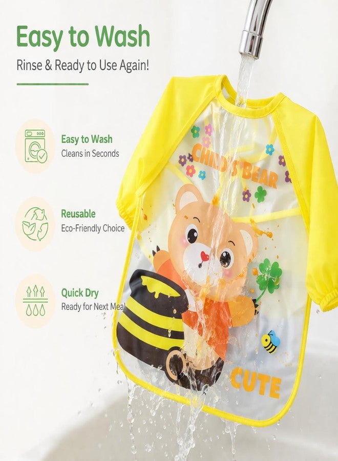AEREX Full Sleeves Baby Bib Waterproof Feeding Apron for Toddlers | Long Sleeve Smock with Food Catcher Pocket | Mess Proof, Lightweight, Reusable & Easy Clean (Yellow) - Image 5