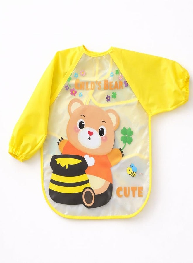 AEREX Full Sleeves Baby Bib Waterproof Feeding Apron for Toddlers | Long Sleeve Smock with Food Catcher Pocket | Mess Proof, Lightweight, Reusable & Easy Clean (Yellow) - Image 1