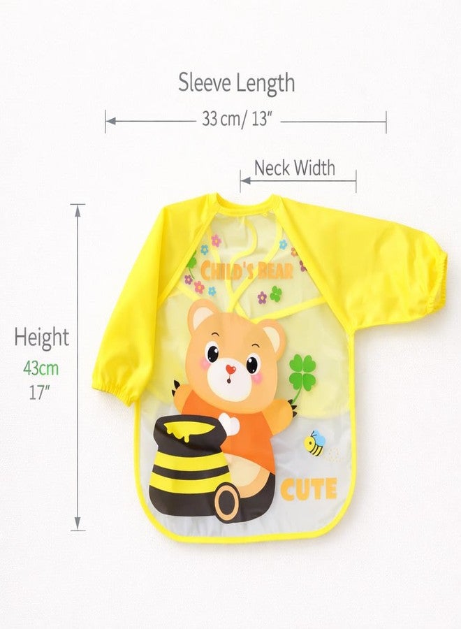AEREX Full Sleeves Baby Bib Waterproof Feeding Apron for Toddlers | Long Sleeve Smock with Food Catcher Pocket | Mess Proof, Lightweight, Reusable & Easy Clean (Yellow) - Image 2