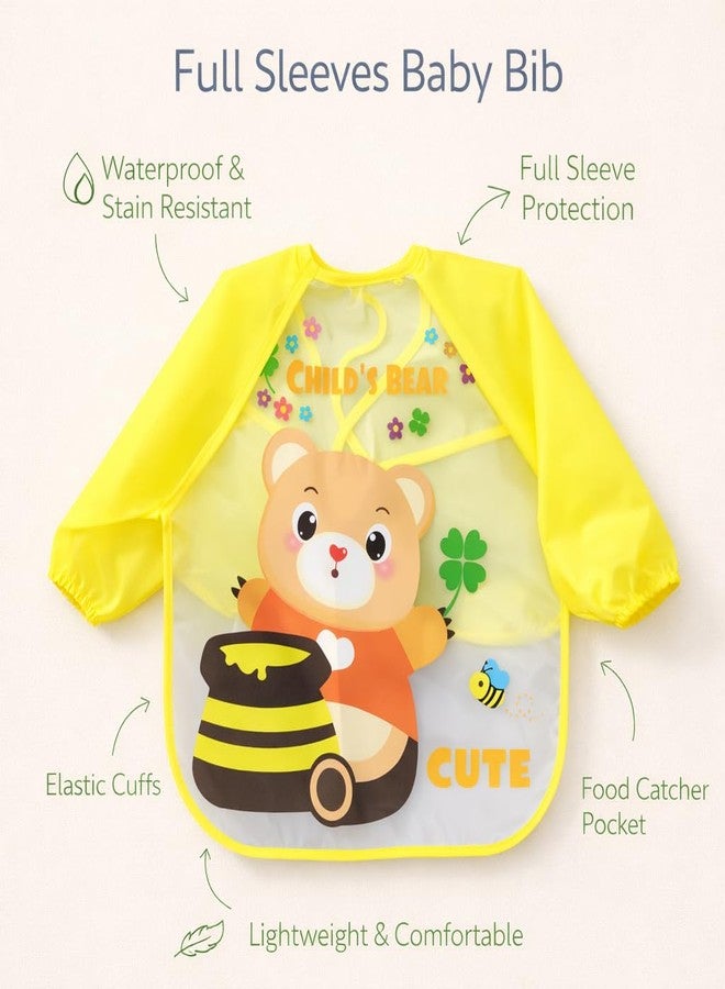 AEREX Full Sleeves Baby Bib Waterproof Feeding Apron for Toddlers | Long Sleeve Smock with Food Catcher Pocket | Mess Proof, Lightweight, Reusable & Easy Clean (Yellow) - Image 3