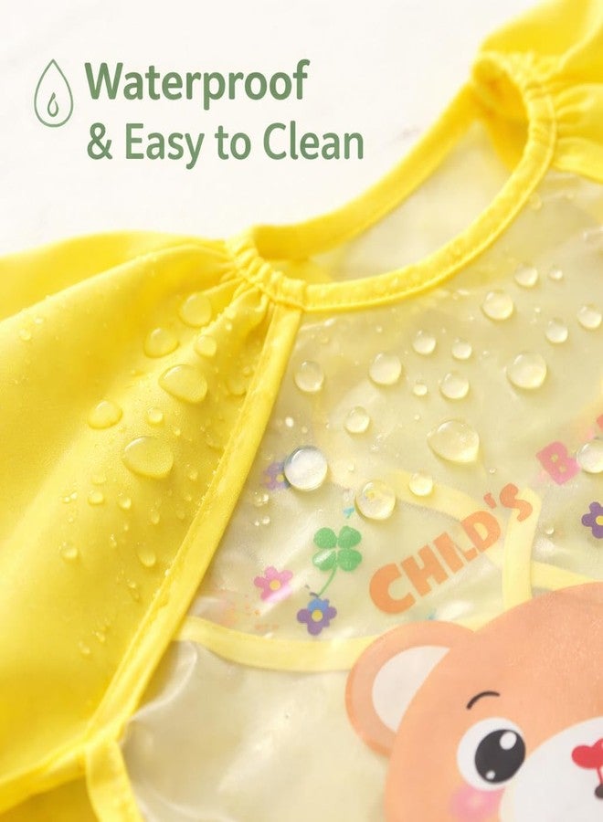 AEREX Full Sleeves Baby Bib Waterproof Feeding Apron for Toddlers | Long Sleeve Smock with Food Catcher Pocket | Mess Proof, Lightweight, Reusable & Easy Clean (Yellow) - Image 4
