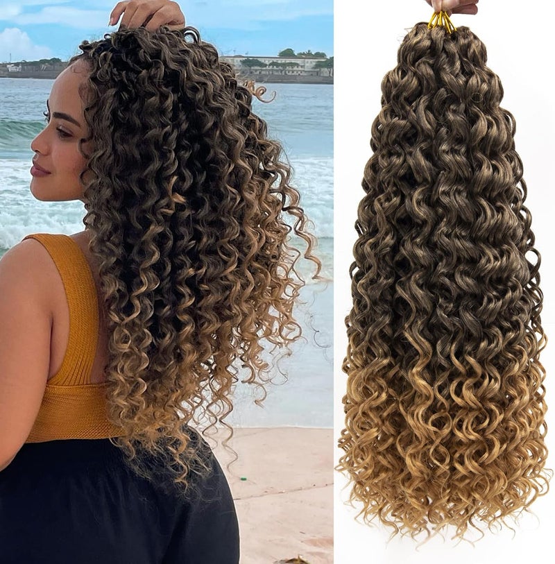 QRHSUKA شعر محبوك بنمط GoGo Curl للنساء السود، بتموجات مائية وشعر بشري مموج، إضافات شعر صناعية (طول 18 بوصة، عبوة تحتوي على 6 قطعات)، اللون T1B/27 - Image 1