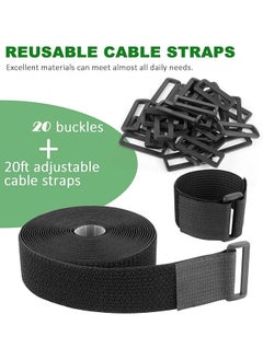 erorex Adjustable Cable Straps Velcro Cable Ties 2 Inch *16.4Ft Hook And Loop Straps With 20 Buckles Free Cut Self Securing Strap Reusable Nylon Securing Cord Ties For Cable Organiser Storage  - Image 3