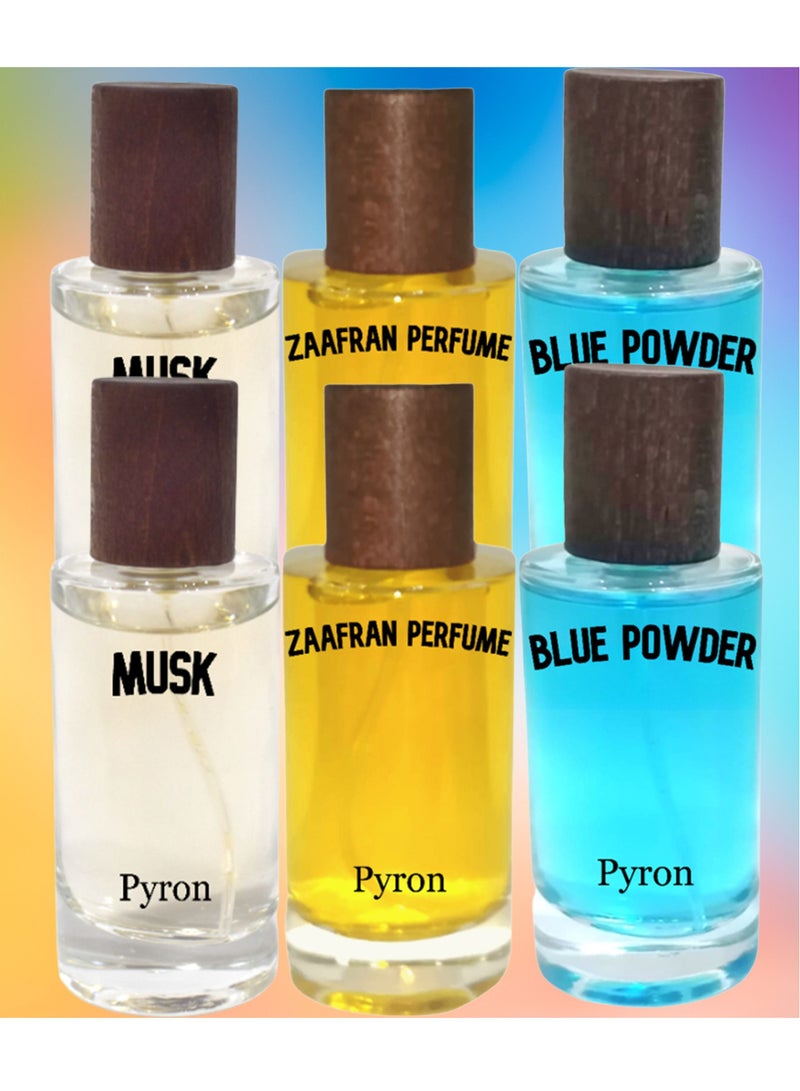 بيرون مجموعة العطور تحتوي على 2 من عطر مسك 2 من عطر زعفران و 2 من عطر بلو بودر 50 مل EDP - Image 1