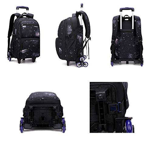 VIDOSCLA Elementary Galaxy Teens Rolling Backpack Kids Boys Luggage with Wheels Trolly BookBag for School-6 Wheels - Image 2