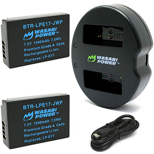 Wasabi Power بطارية وسباي باور LP-E17 (عبوة 2) وشاحن USB مزدوج لكاميرات كانون LP-E17 وCanon EOS R10، EOS RP، EOS M6 Mark II، M6، M5، M3، EOS Rebel T8i، T7i، T6i، T6s، EOS Rebel SL3، SL2، EOS 77D - Image 1