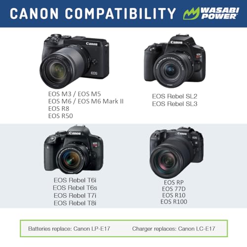 Wasabi Power بطارية وسباي باور LP-E17 (عبوة 2) وشاحن USB مزدوج لكاميرات كانون LP-E17 وCanon EOS R10، EOS RP، EOS M6 Mark II، M6، M5، M3، EOS Rebel T8i، T7i، T6i، T6s، EOS Rebel SL3، SL2، EOS 77D - Image 2