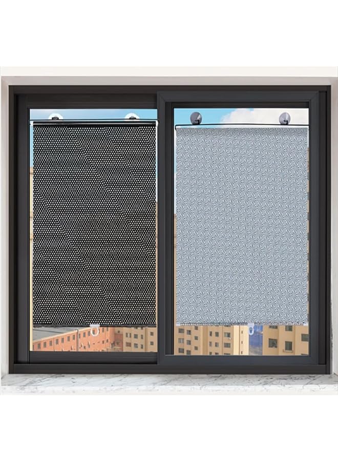 The Bros ستائر شفافة محمولة بسحب الهواء (68 سم × 125 سم) ستائر مكتبية قابلة للسحب بدون ثقب ستائر منزلية لحماية الشمس للنوافذ والشرفات بدون مسامير (عبوة 2 باللون الأسود) - Image 1