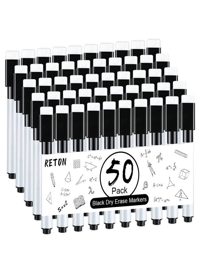 RETON 50 Pcs Rewritable Magnetic Dry Wipe White Board Markers Pens With Eraser Cap, 4.5 In Mini Dry Erase Marker With Fine Tip For Classroom, Office, Hospital, Home And Factory (50 Pcs, Black) - Image 1