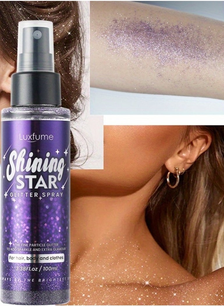 Luxfume 100ml Shiny Star Glitter Spray Glitter spray for Hair Face Body Purple Body Glitter Spray Waterproof Quick Drying Glitter Spray No Clogged Nozzles Long Lasting Body Shiny Glitter Spray  - Image 1