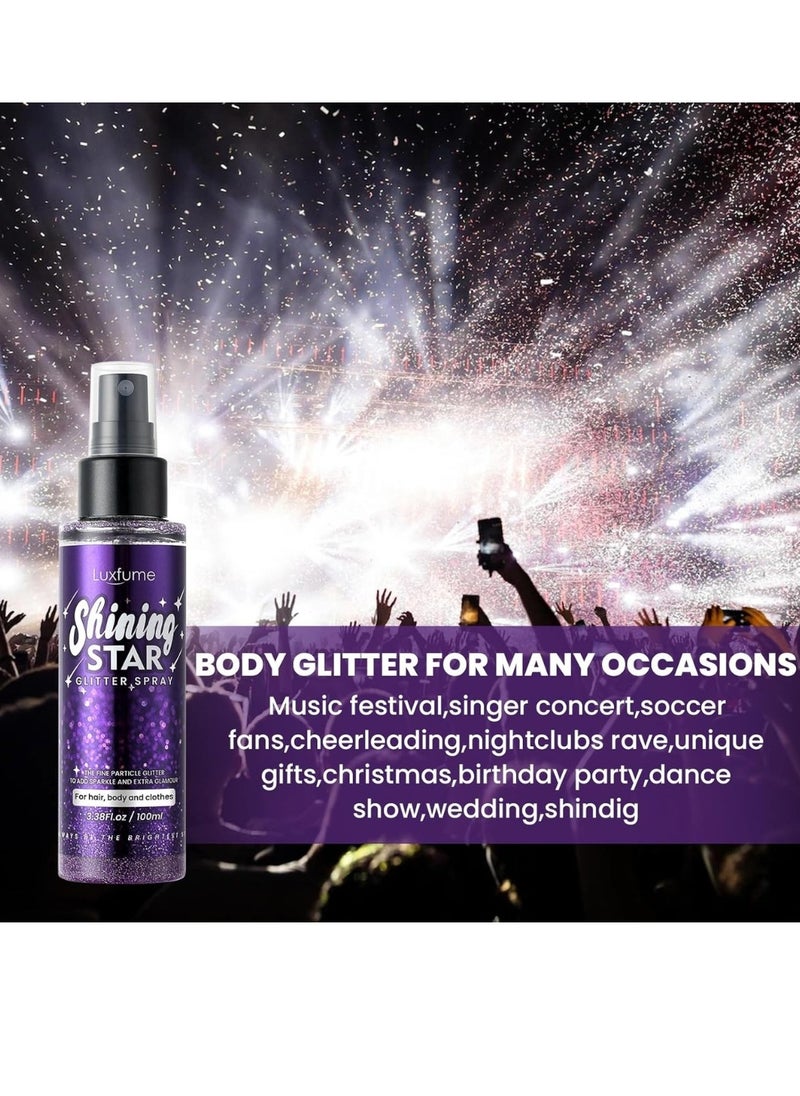 Luxfume 100ml Shiny Star Glitter Spray Glitter spray for Hair Face Body Purple Body Glitter Spray Waterproof Quick Drying Glitter Spray No Clogged Nozzles Long Lasting Body Shiny Glitter Spray  - Image 2