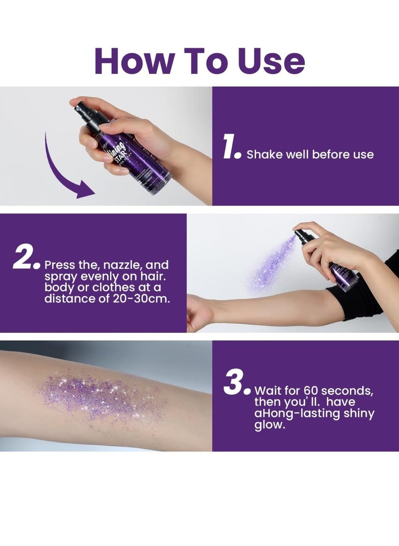 Luxfume 100ml Shiny Star Glitter Spray Glitter spray for Hair Face Body Purple Body Glitter Spray Waterproof Quick Drying Glitter Spray No Clogged Nozzles Long Lasting Body Shiny Glitter Spray  - Image 4