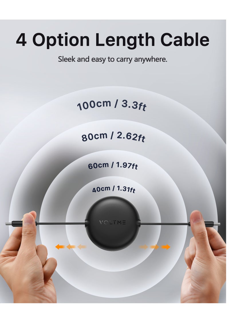 VOLTME 60W 3A Retractable Type C Cable with Power Delivery (PD) & E-Marker Chip (1m, 3ft) – Fast Charging & Data Sync USB-C to USB-C Cord Compatible with iPhone Air, 17/17 Pro/17 Pro Max, iPhone 16/16 Pro/16 Pro Max, iPhone 15 Series, iPad Pro M4, iPad Air M2, MacBook Pro/Air M3, Galaxy S25/S24 Ultra, Pixel 9 Pro, Huawei P60, Xiaomi 14, Steam Deck, ASUS ROG Alien, Nintendo Switch, PS5 Controller, iPad Mini 6, USB C Earbuds, Power Banks – Black - Image 3