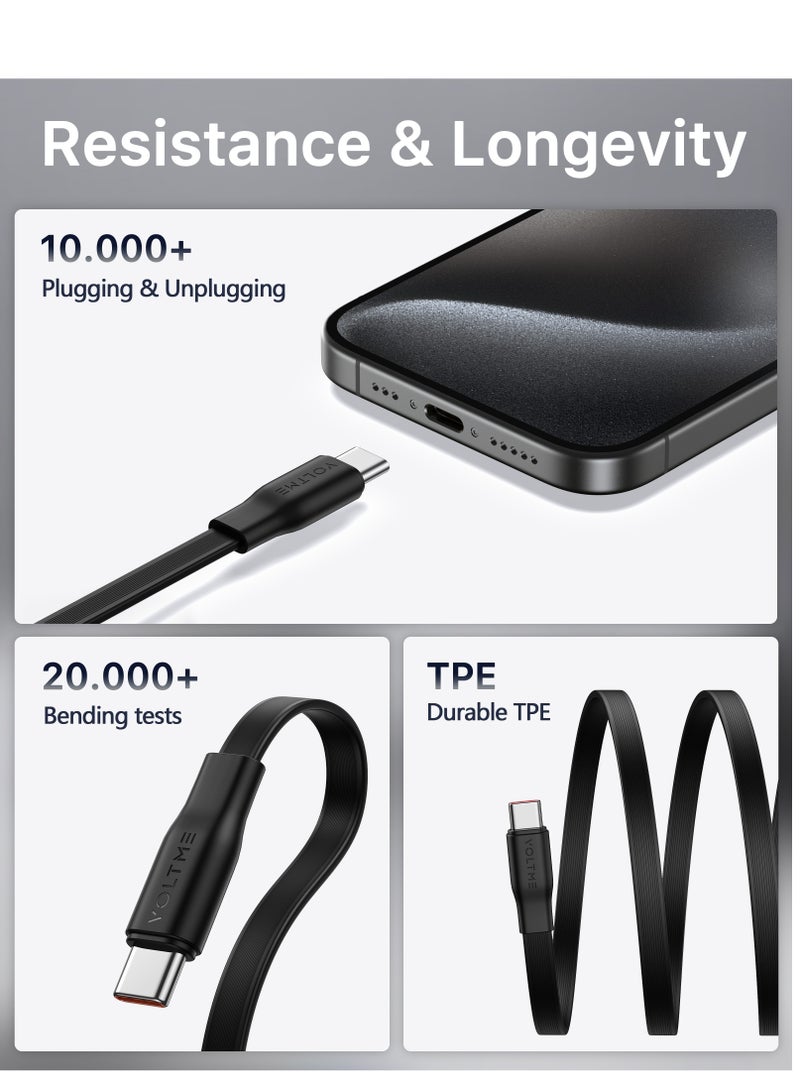 VOLTME 60W 3A Retractable Type C Cable with Power Delivery (PD) & E-Marker Chip (1m, 3ft) – Fast Charging & Data Sync USB-C to USB-C Cord Compatible with iPhone Air, 17/17 Pro/17 Pro Max, iPhone 16/16 Pro/16 Pro Max, iPhone 15 Series, iPad Pro M4, iPad Air M2, MacBook Pro/Air M3, Galaxy S25/S24 Ultra, Pixel 9 Pro, Huawei P60, Xiaomi 14, Steam Deck, ASUS ROG Alien, Nintendo Switch, PS5 Controller, iPad Mini 6, USB C Earbuds, Power Banks – Black - Image 4