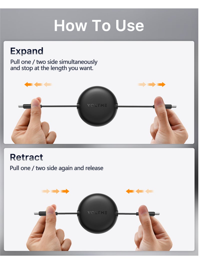 VOLTME 60W 3A Retractable Type C Cable with Power Delivery (PD) & E-Marker Chip (1m, 3ft) – Fast Charging & Data Sync USB-C to USB-C Cord Compatible with iPhone Air, 17/17 Pro/17 Pro Max, iPhone 16/16 Pro/16 Pro Max, iPhone 15 Series, iPad Pro M4, iPad Air M2, MacBook Pro/Air M3, Galaxy S25/S24 Ultra, Pixel 9 Pro, Huawei P60, Xiaomi 14, Steam Deck, ASUS ROG Alien, Nintendo Switch, PS5 Controller, iPad Mini 6, USB C Earbuds, Power Banks – Black - Image 5