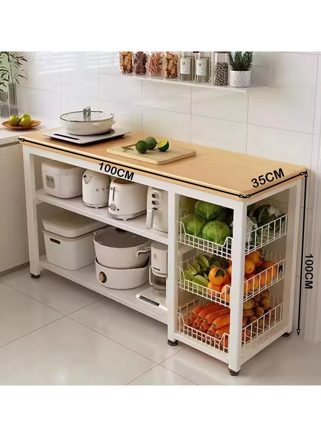 NKX Kitchen Rack Multifunctional Vegetable Basket Vegetable Cutting Table Microwave Pot Organiser Sideboard 100*35*100cm - Image 2