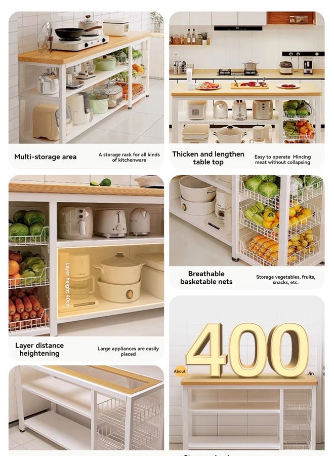 NKX Kitchen Rack Multifunctional Vegetable Basket Vegetable Cutting Table Microwave Pot Organiser Sideboard 100*35*100cm - Image 4