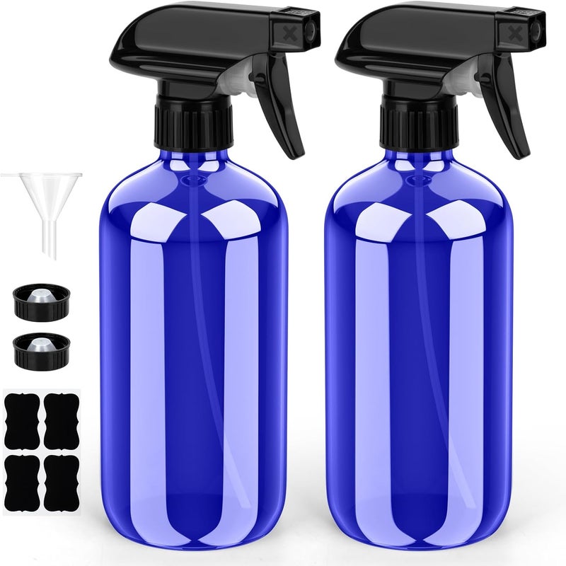 Bontip Glass Spray Bottle, Amber Glass Spray Bottle Set & Accessories for Non-toxic Window Cleaners Aromatherapy Facial hydration Watering Flowers Hair Care (2 Pack/16oz) (Amber), Blue, 8 oz - Image 1
