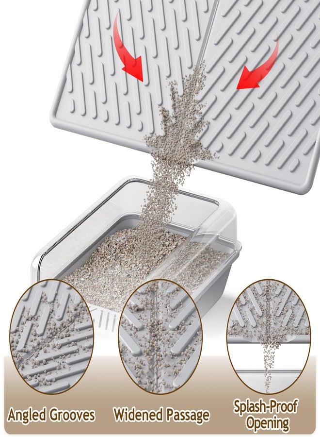 kaxionage EVA Cat Litter Trapping Mat: Easy Clean Waterproof Kitty Litter Box Mat, Anti-Slip Catcher with Grooves & Raised Edges Scatter Control (24 * 17in-Grey-1) - Image 2