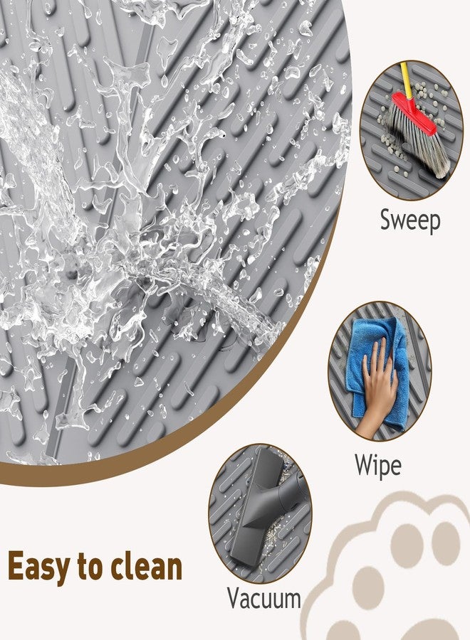 kaxionage EVA Cat Litter Trapping Mat: Easy Clean Waterproof Kitty Litter Box Mat, Anti-Slip Catcher with Grooves & Raised Edges Scatter Control (24 * 17in-Grey-1) - Image 3